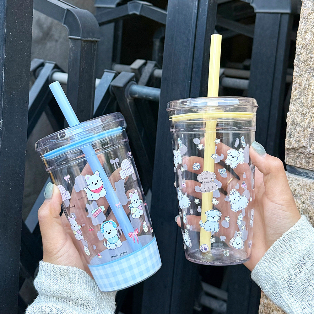 Wholesale 450ml Tritan straw cup milk tea cup coffee cup with printing simple straw cup